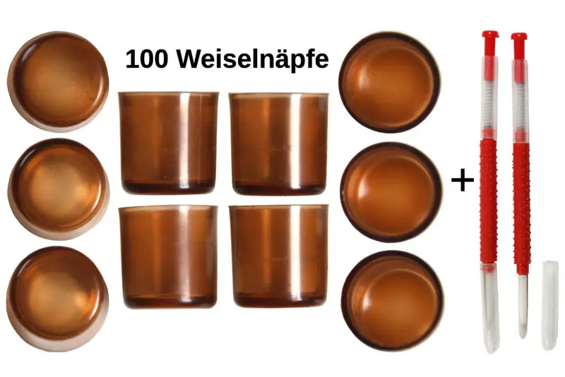 100 Stück Weiselnapf braun + 1 Umlarvlöffel für Nicot System