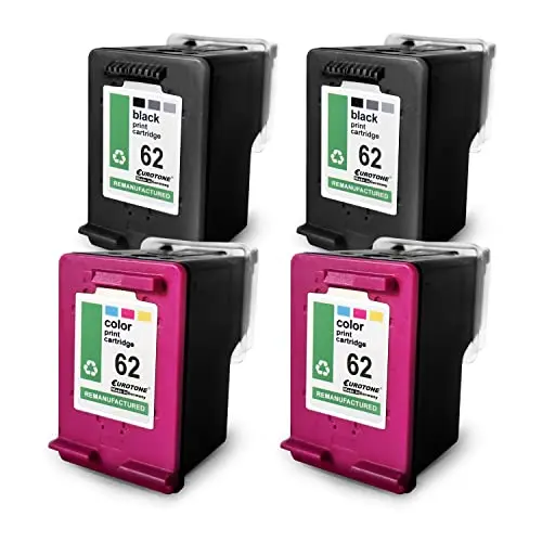 4x Eurotone Tintenpatrone kompatibel für HP 62XL – Schwarz/Cyan/Magenta/Gelb – für HP Envy 5540 e-All-in-One, HP Envy 5540 Series