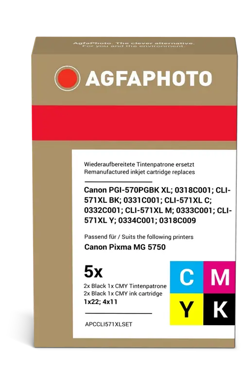 Agfa Photo PGI-570 PGBK XL+CLI-571XLBK,C,M,Y Multipack Schwarz / Cyan / Magenta / Gelb / Schwarz (Foto)