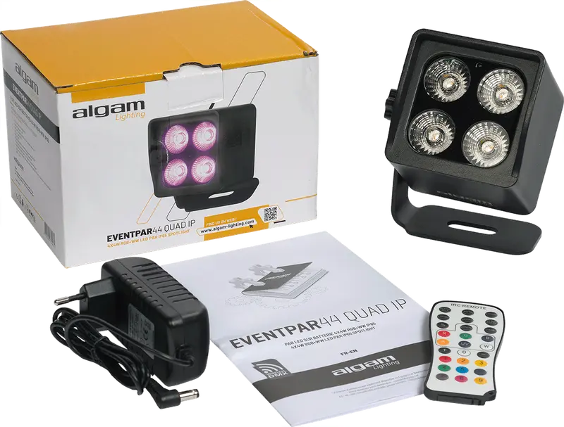 ALGAM LIGHTING - EVENTPAR44-QUAD-IP | WDMX IP LED-PAR-Scheinwerfer (4 X 4W; RGB+WW; IP65) mit Akku