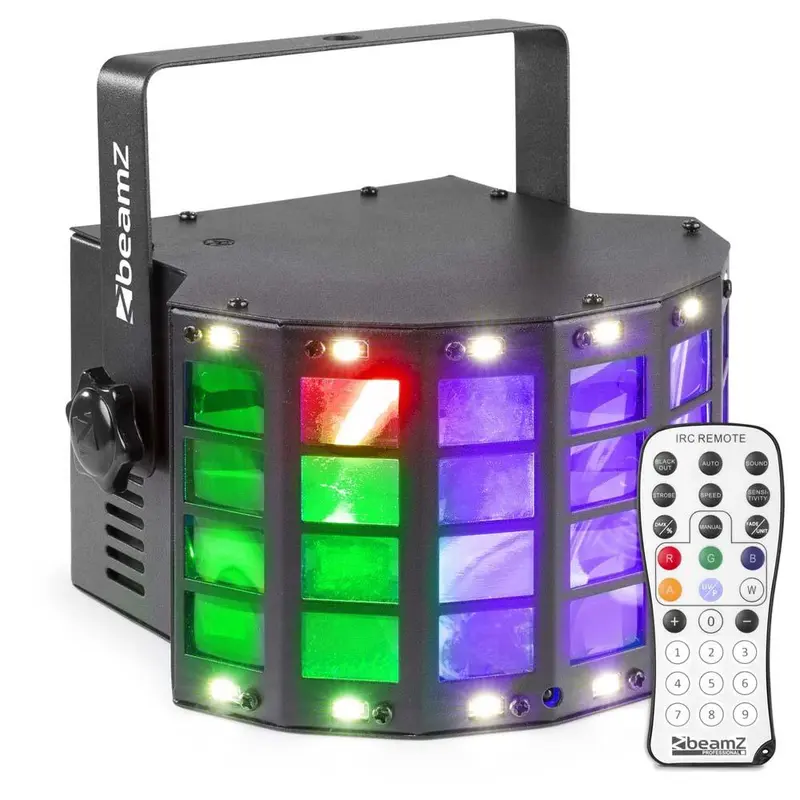 BeamZ "DerbyStrobe LED" Hybrid DMX Derby & Strobe RGBW LED Lichteffekt mit IR-Fernbedienung.