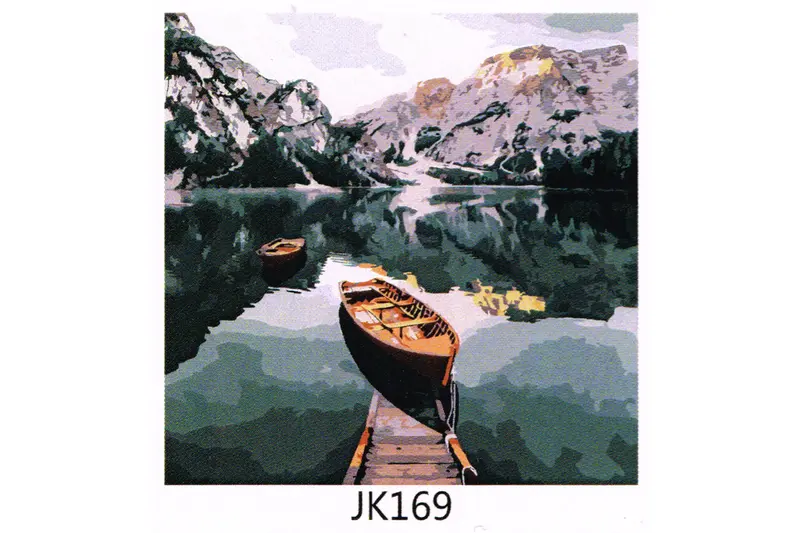 Bergsee mit Boot im Gebirge Malen nach Zahlen 21 Acrylfarben 30 x 40 cm JK169