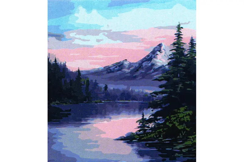 Bergsee vor Gebirge Malen nach Zahlen 21 Acrylfarben 30 x 40 cm JK166