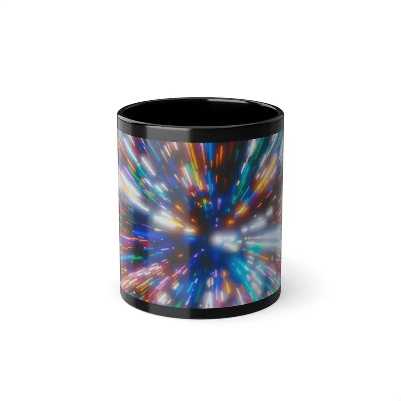 Black Ceramic Mug — Colorful Light Burst Coffee Cup (11oz)
