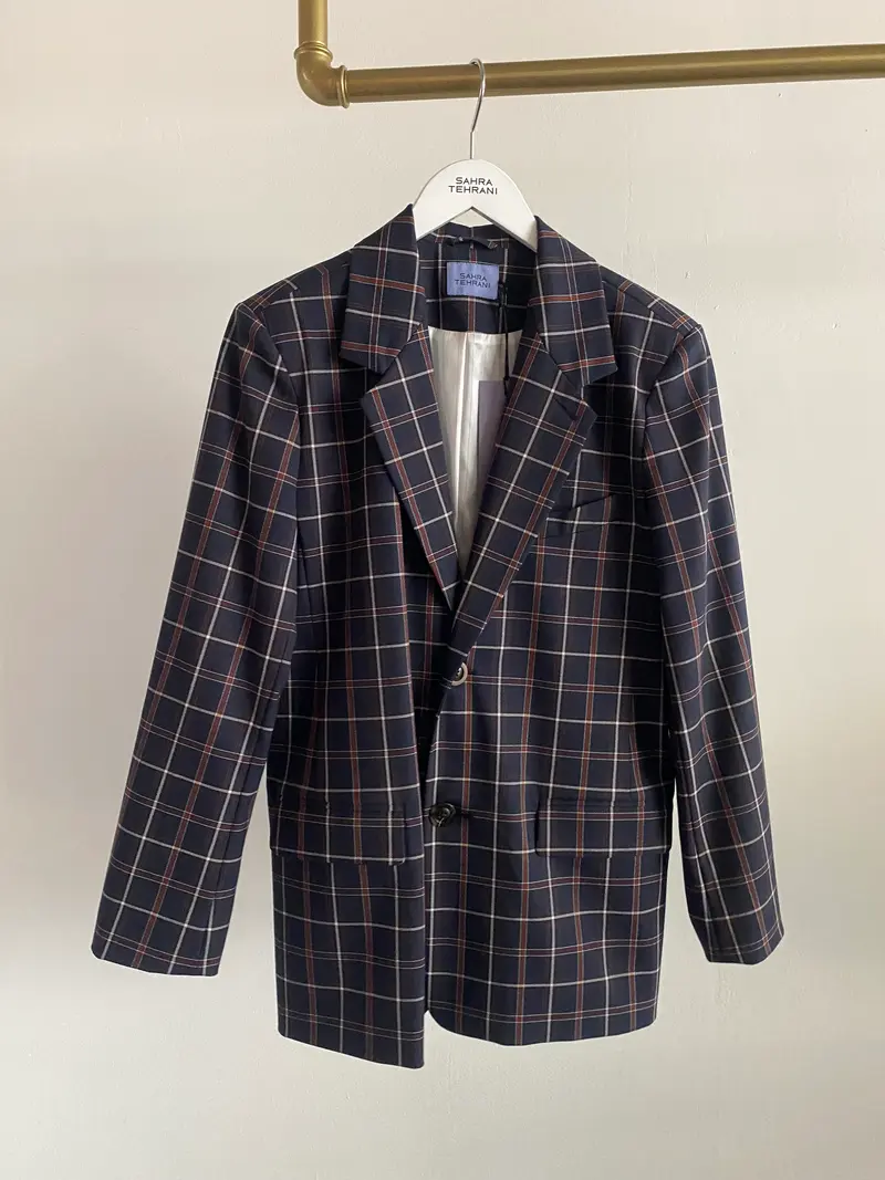 Blazer Navy Blue Brown Check