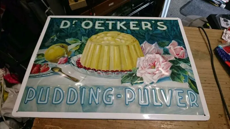 BLECHSCHILD "Dr. Oetker's Pudding-Pulver"