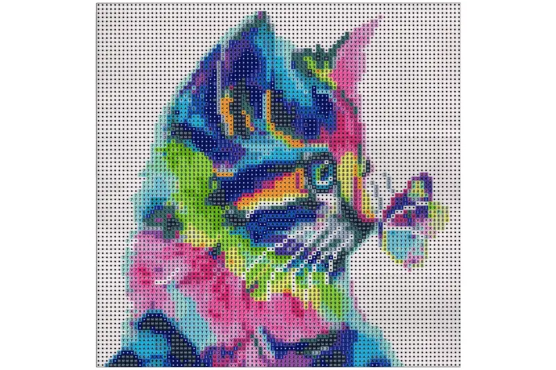 Bunter Katzenkopf mit Schmetterling Diamond Painting 25 Farben 30 x 30 cm LC6300
