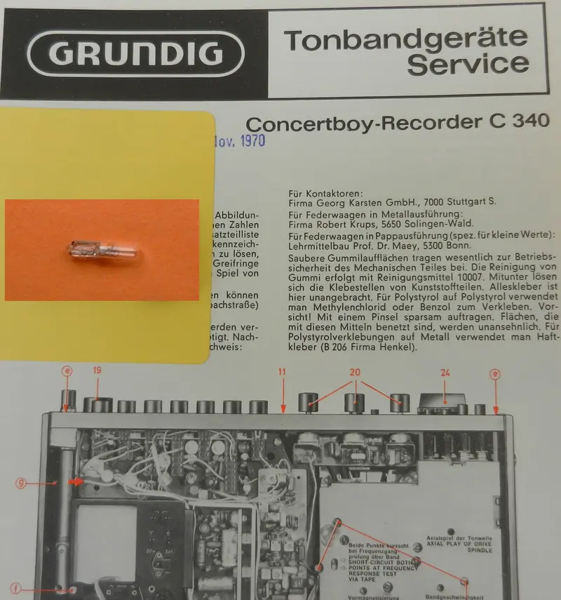 C340 Lämpchen für Concert Boy Recorder GRUNDIG