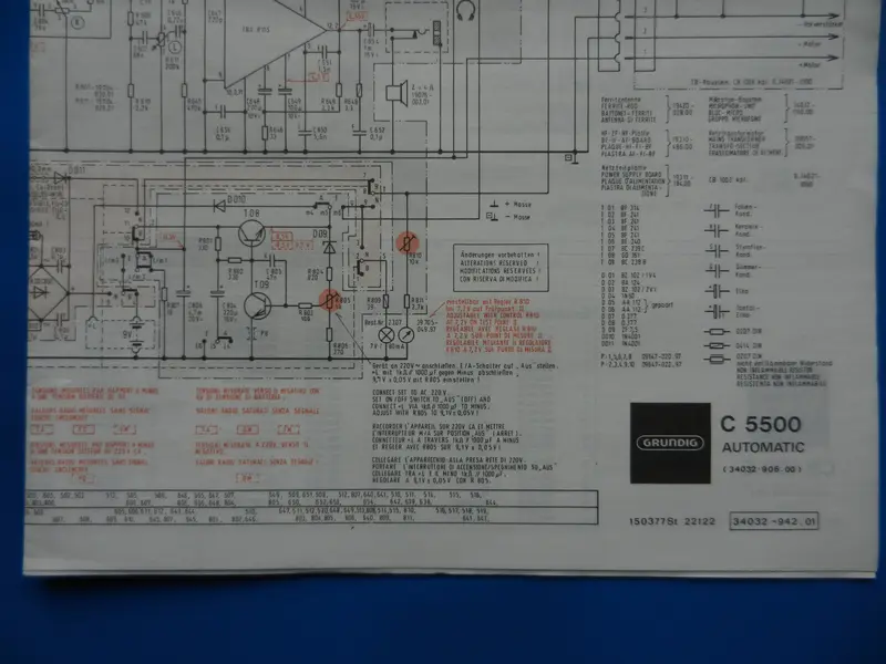 C5500 Original Schaltplan farbig für Radiorecorder von GRUNDIG, mit Laufwerk CB100