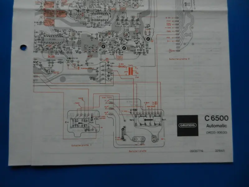 C6500 Schaltplan farbig für Radiorecorder von GRUNDIG, mit Laufwerk CB100 Plan