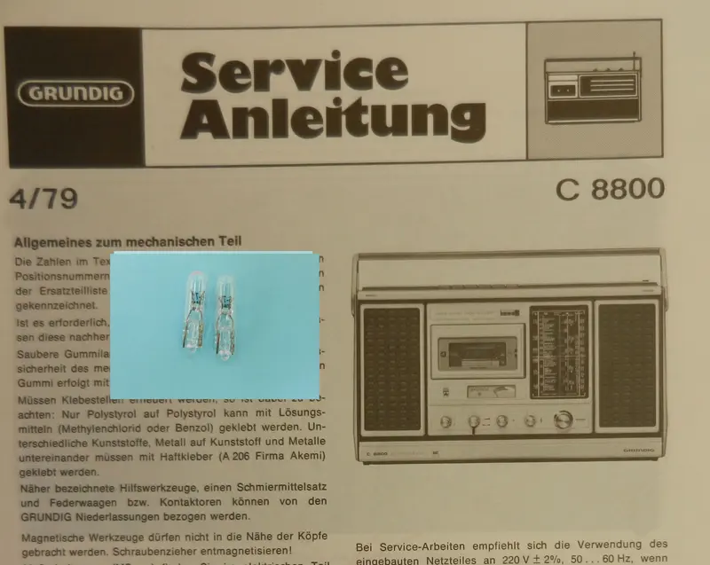 C8800 Lämpchen SET für Radiorecorder GRUNDIG