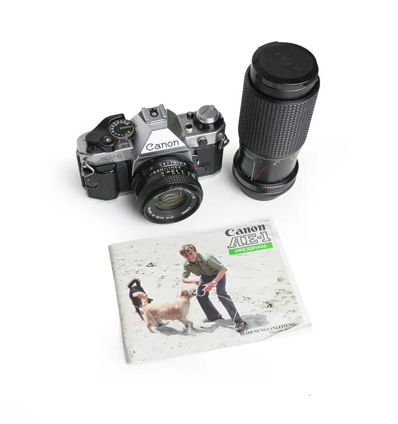 Canon AE-1 Program 35mm SLR Film Camera Set with 50mm & 80-200mm Lens