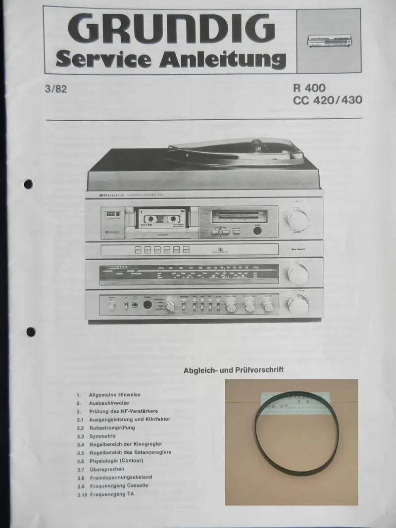 CC420 CC430 Compct Center Hifi Antriebsriemen GRUNDIG