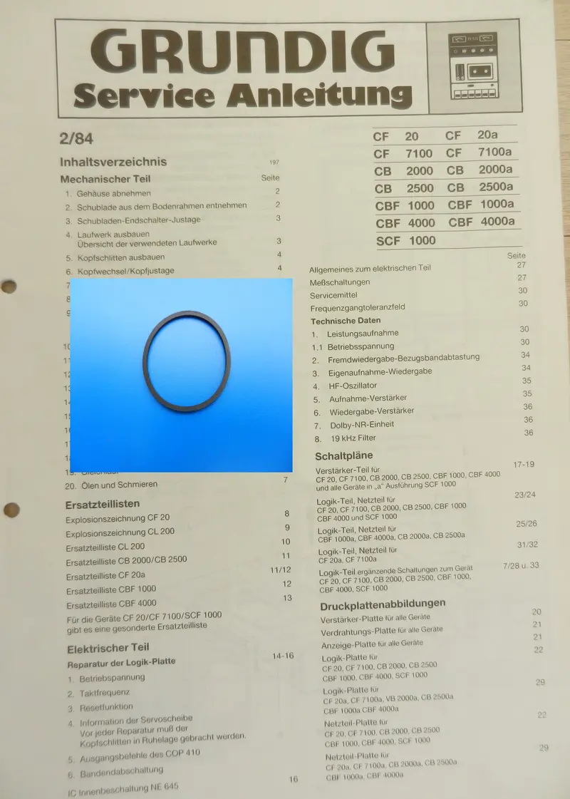 CF20 CF30 Schubladen Riemen GRUNDIG
