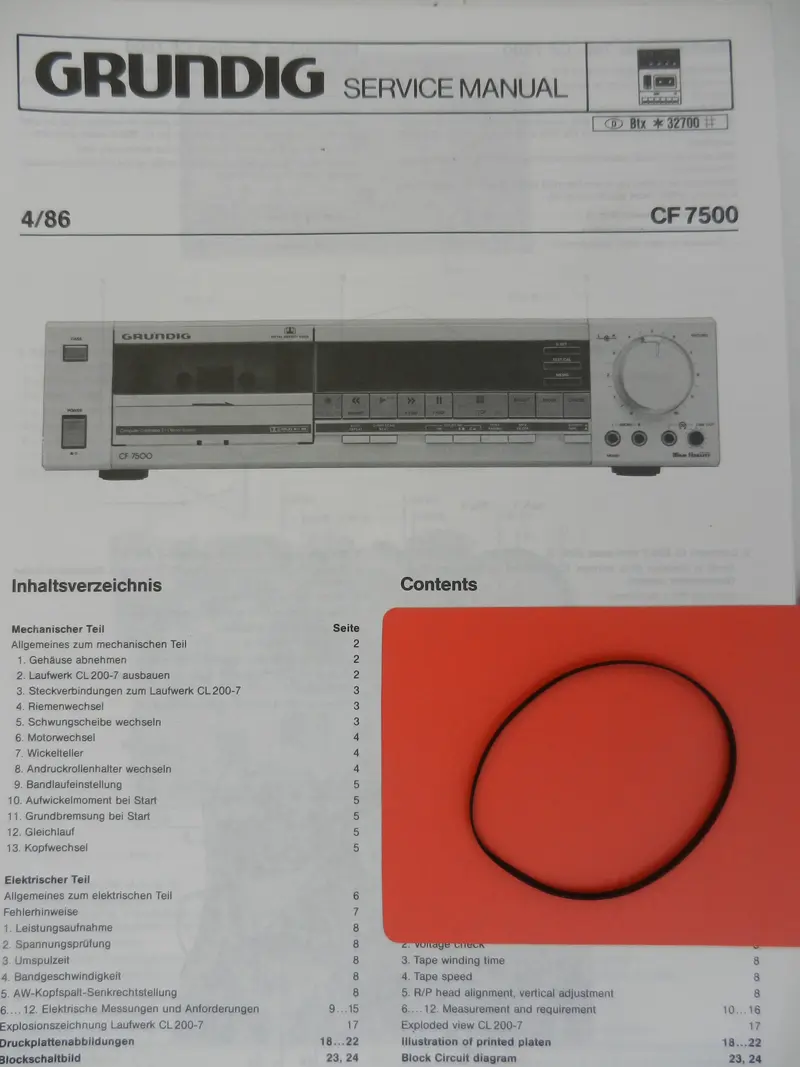 CF7400 CF7500 Capstan Flachriemen GRUNDIG