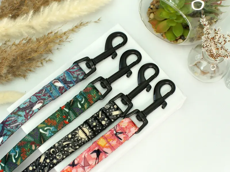 Custom Dog Leash with Engraved Name ID Tag - Space & Mushrooms Prints