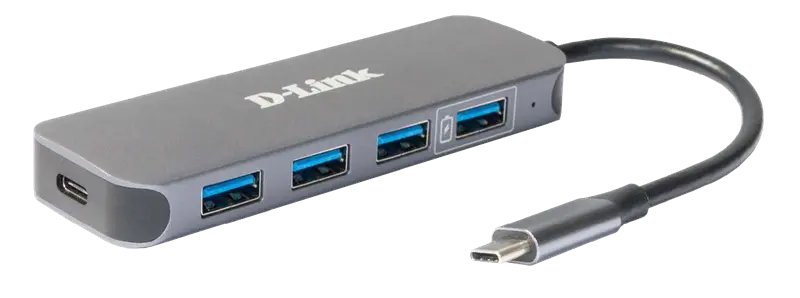 D-Link USB-C-Hub mit 4 USB-3.0-Ports inklusive Ladefunktion grey