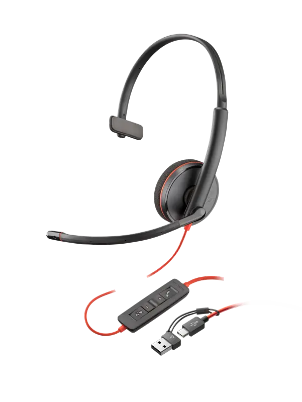 HP Poly Blackwire 3210 Mono USB-C Headset schwarz +USB-C/A Adapter Schwarz