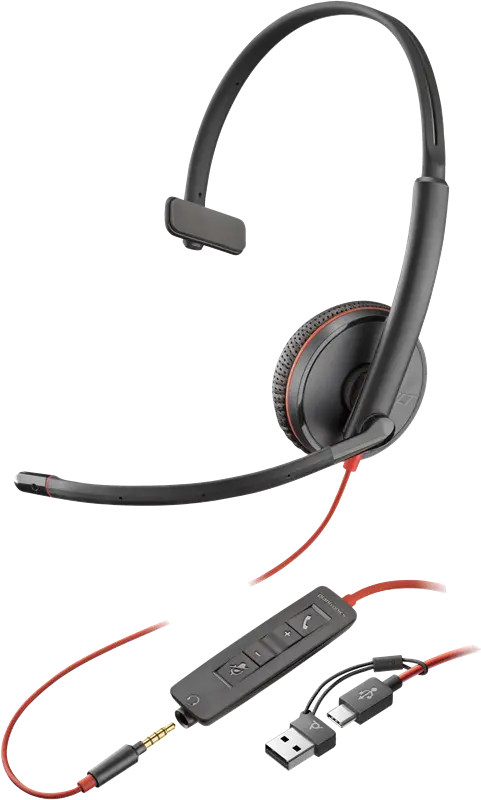 HP Poly Blackwire 3215 USB-C Monaural-Headset +3.5mm Plug +USB-C/A Adapter Schwarz