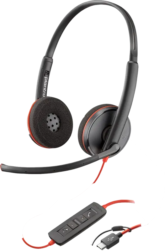 HP Poly Blackwire 3220 Stereo USB-C Headset schwarz +USB-C/A Adapter Schwarz