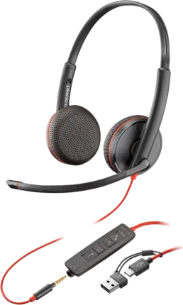 HP Poly Blackwire 3225 USB-C Stereo-Headset +3.5mm Plug +USB-C/A Adapter Schwarz