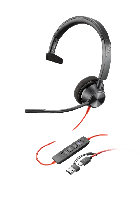 HP Poly Blackwire 3310 Monaurales USB-C-Headset, für Microsoft Teams zertifiziert, + USB-C/A-Adapter Schwarz