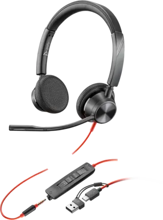 HP Poly Blackwire 3325 USB-C Stereo-Headset +3.5mm Plug +USB-C/A Adapter Schwarz