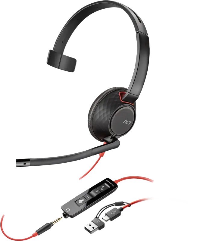 HP Poly Blackwire 5210 USB-C Monaural-Headset + 3.5-mm-Stecker + USB-C/A-Adapter Schwarz