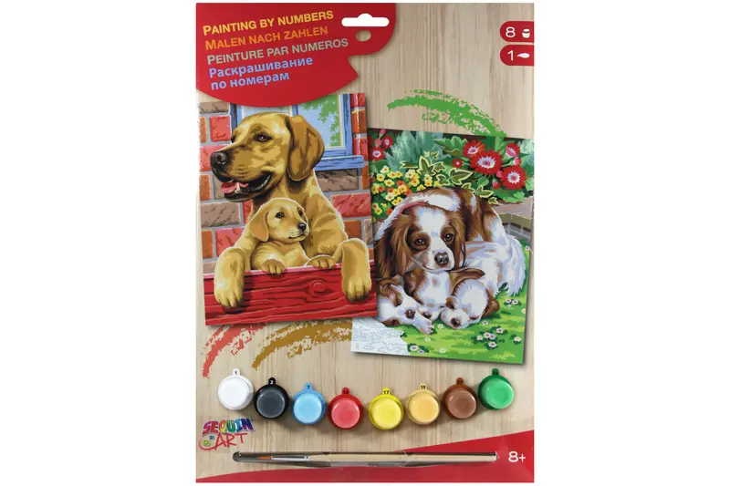 Hunde mit Welpen 2er-Set Sequin Art 0214 Malen nach Zahlen ab 8 Jahre 22,4x30,3 cm