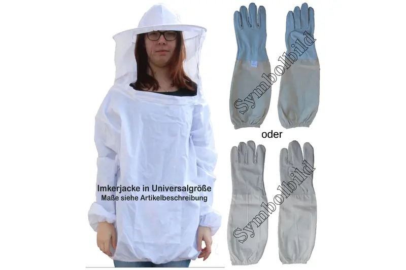 Imkerjacke in Universalgröße mit Imkerhandschuhe mit Stulpen weiß Größe XXL