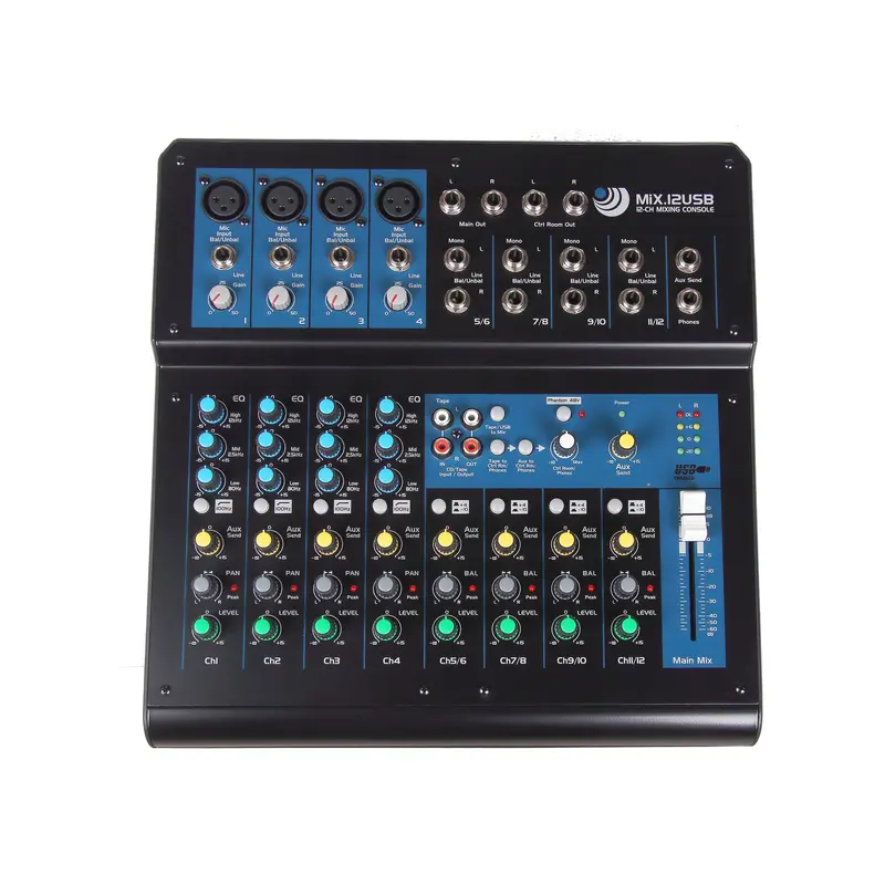 INVOTONE MIX.12 USB professioneller 12-Kanal-Mixer mit USB-Audiointerface