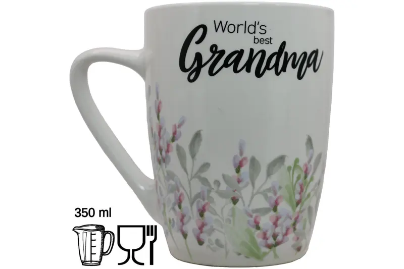 Jumbo-Tasse XL 350 ml „World's best Grandma" Keramik Blumenwiese Geschenk