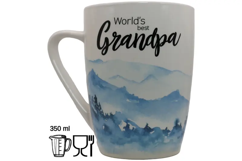 Jumbo-Tasse XL 350 ml „World's best Grandpa" Keramik blaues Gebirgsbild Geschenk