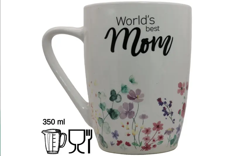 Jumbo-Tasse XL 350 ml „World's best Mom" Keramik Blumenwiese Muttertag Geschenk
