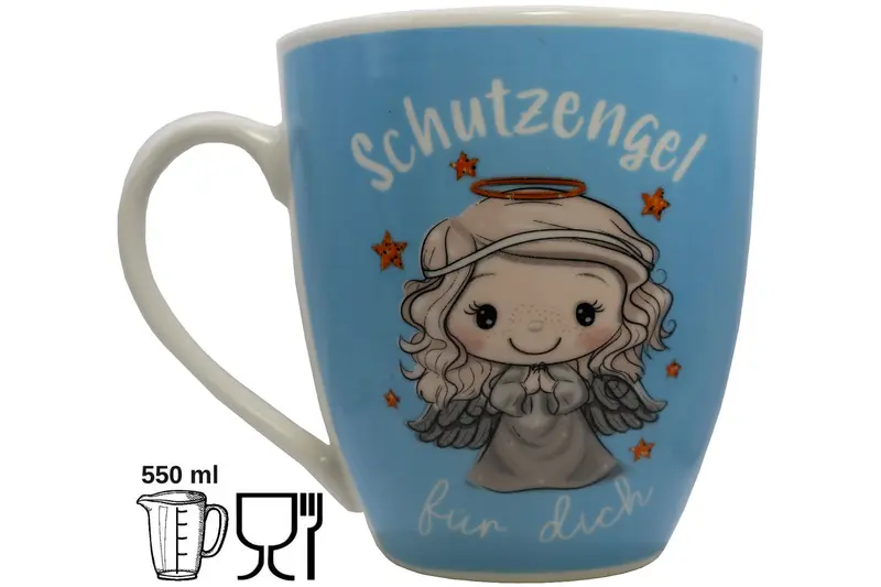 Jumbo-Tasse XXL 550 ml „Schutzengel für dich" Porzellan hellblau Engelmotiv Geschenk