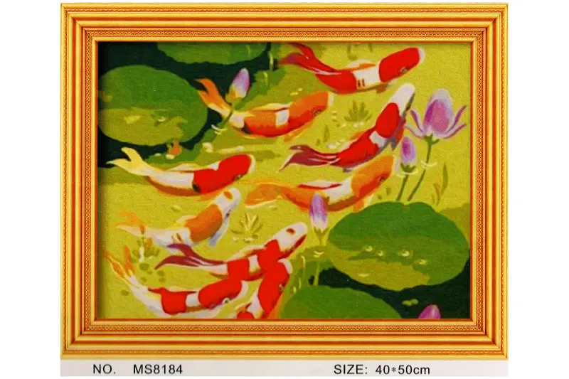 Koi im Teich auf Rahmen 50 x 40 cm Malen nach Zahlen Acryl Set MS8184 24 Farben