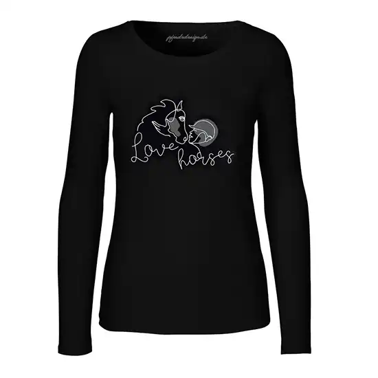 Longsleeve schwarz "Love horses" für Damen