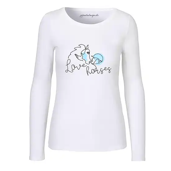 Longsleeve weiß "Love horses" für Damen