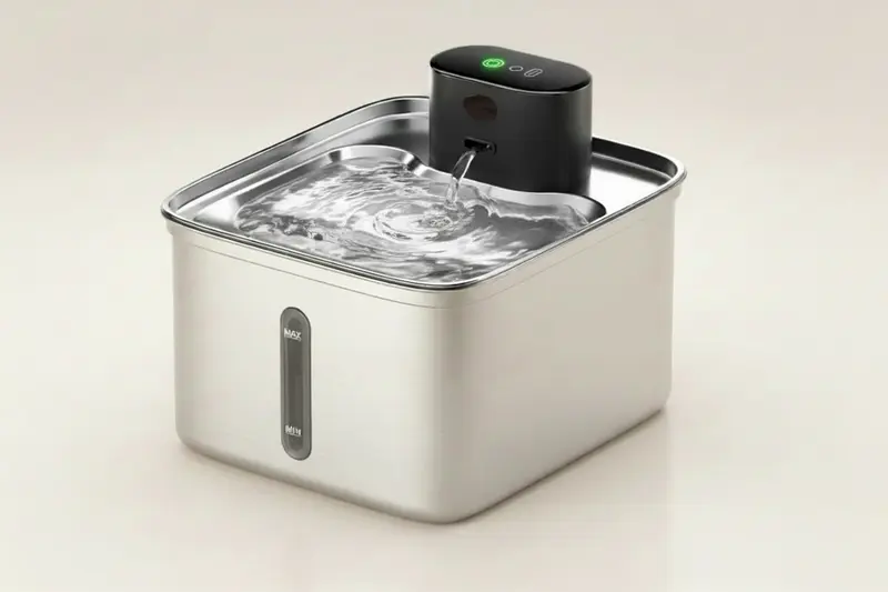 Lykke™ Smart Fountain 3,5L – Intelligenter wiederaufladbarer Haustierbrunnen aus Edelstahl mit Doppelfluss