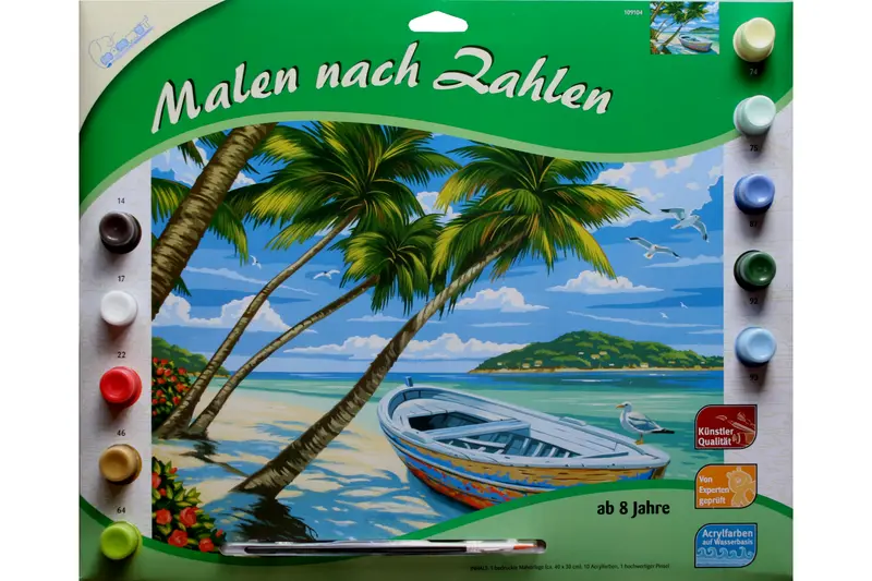 Mammut Malen nach Zahlen "Palmenstrand mit Boot" 40x30 cm – ab 8 Jahre