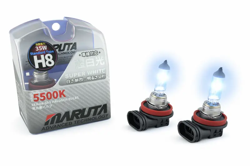 MARUTA SUPER WHITE H8 35W Halogenlampe für Nebelscheinwerfer, Tagfahrlicht, 5500K Xenon-Effekt, langlebige hochwertige Xenon-Gas Quarzglas Birne, ECE Prüfzeichen