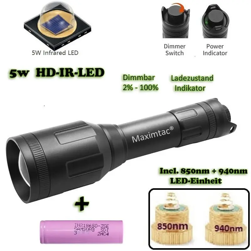 Maximtac HD-IR Strahler für Nachtsichtgeräte 850nm & 940nm, fokussierbar, dimmbar