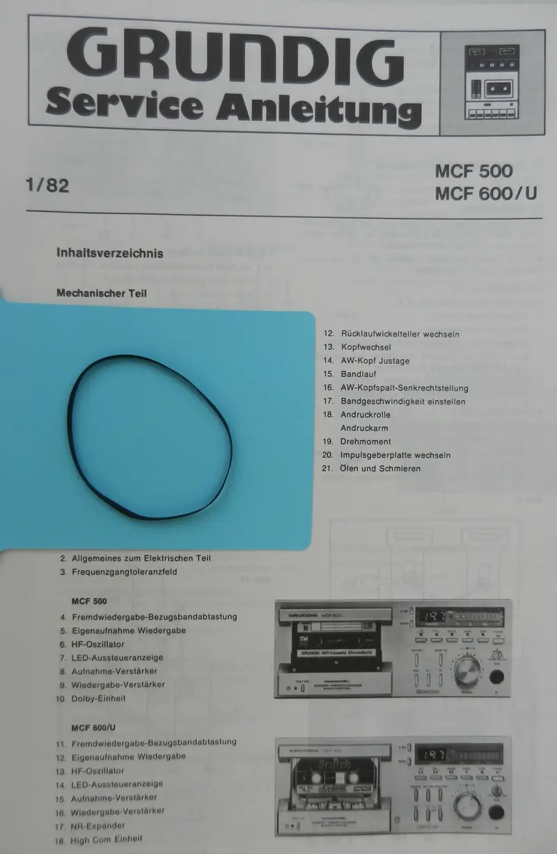 MCF500 MCF600 Capstan Riemen für Hifi Cassettendeck von GRUNDIG
