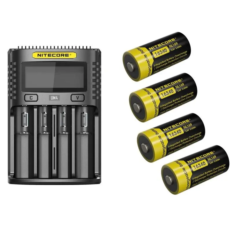 Nitecore Akku Bundle UM4 USB-Ladegerät + 4x 16340 950mAh Akkus