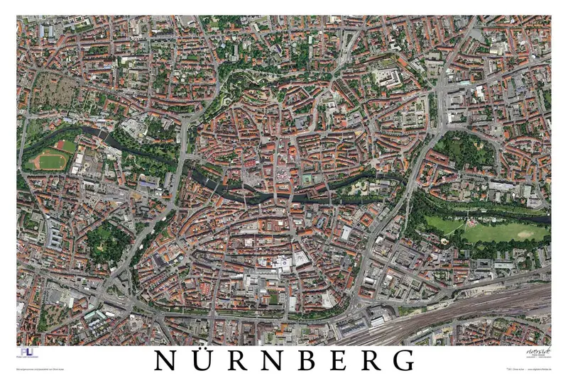 Nürnberg-Poster – Luftbild-Stadtplan als Premium Wandbild