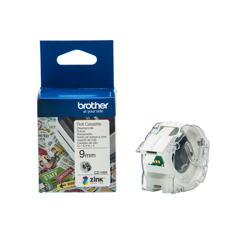 Original Brother CZ-1001 Farbetikettenrolle 9mm x 5m Violett / Weiss