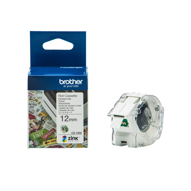Original Brother CZ-1002 Farbetikettenrolle 12mm x 5m Weiß auf Grün