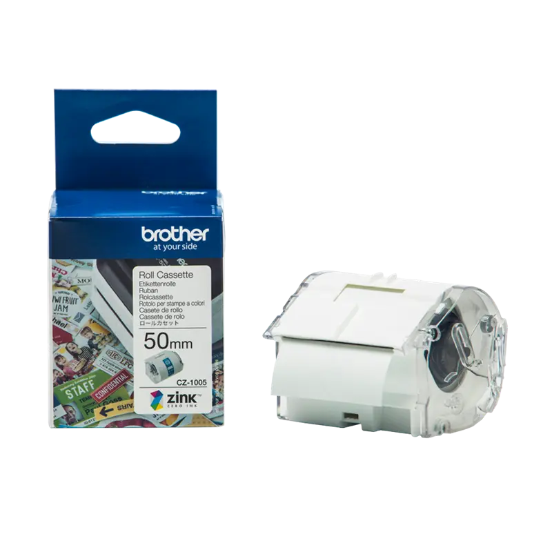Original Brother CZ-1005 Farbetikettenrolle 50mm x 5m Weiss / Transparent