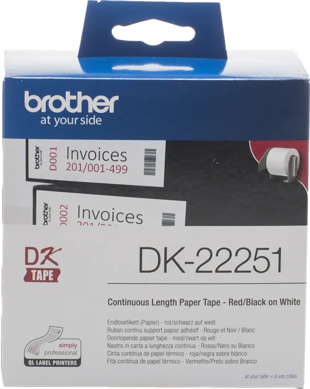Original Brother DK-22251 Endlosetiketten 62mm x 15,24m Schwarz / Rot / Weiss