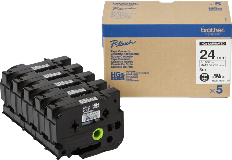 Original Brother HGe-M951V5 Schriftband Schwarz auf Silber